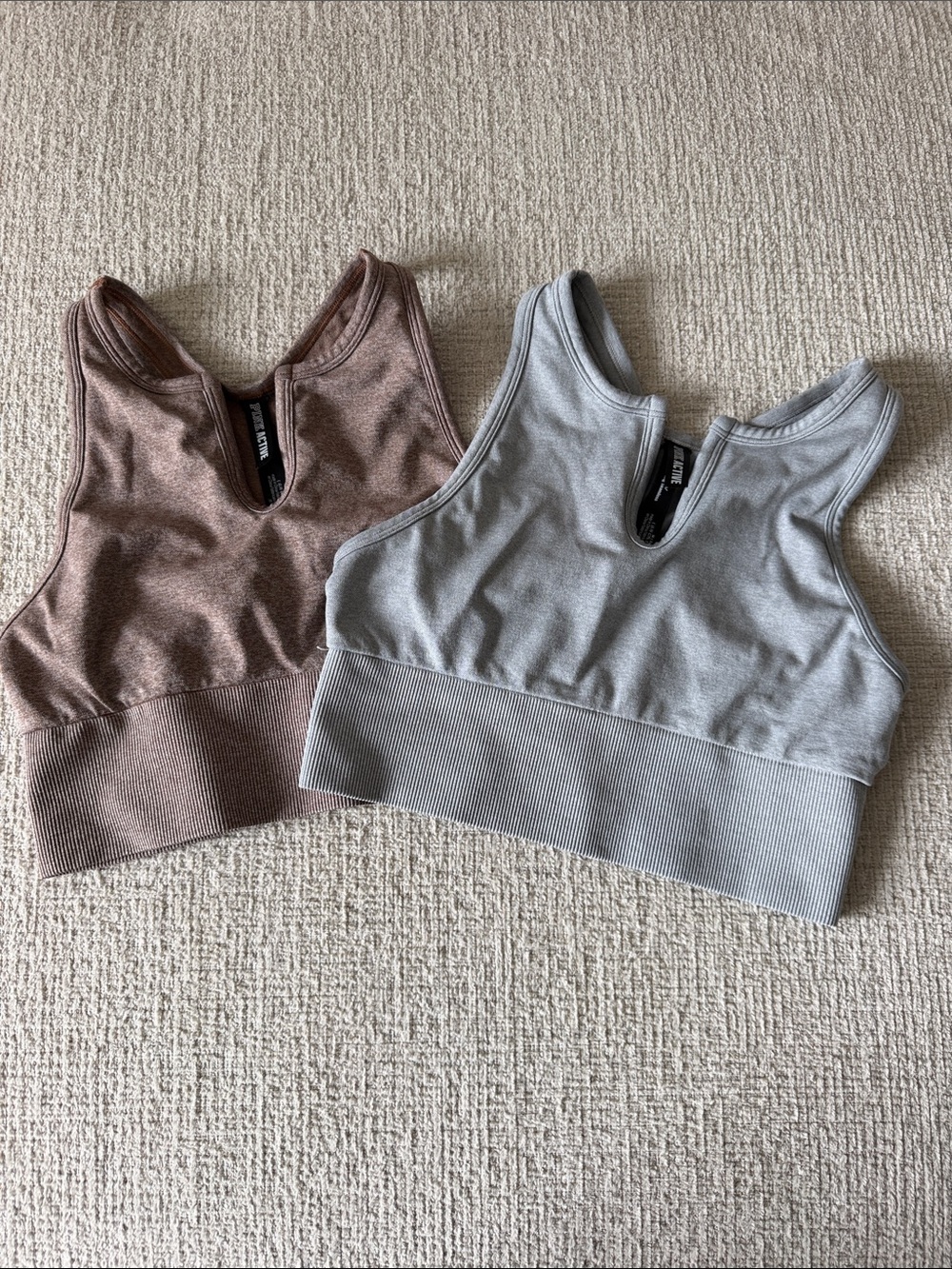 VS Pink Active size M Seamless Racerback Crop Tank Top - brown & Light Gray